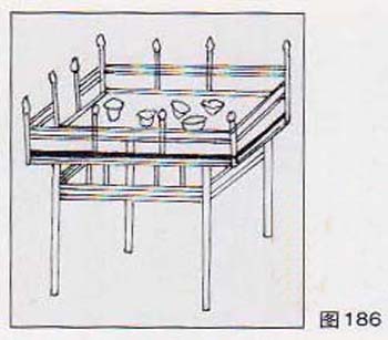 图186是辽墓壁画的桌子（带围栏的供桌）